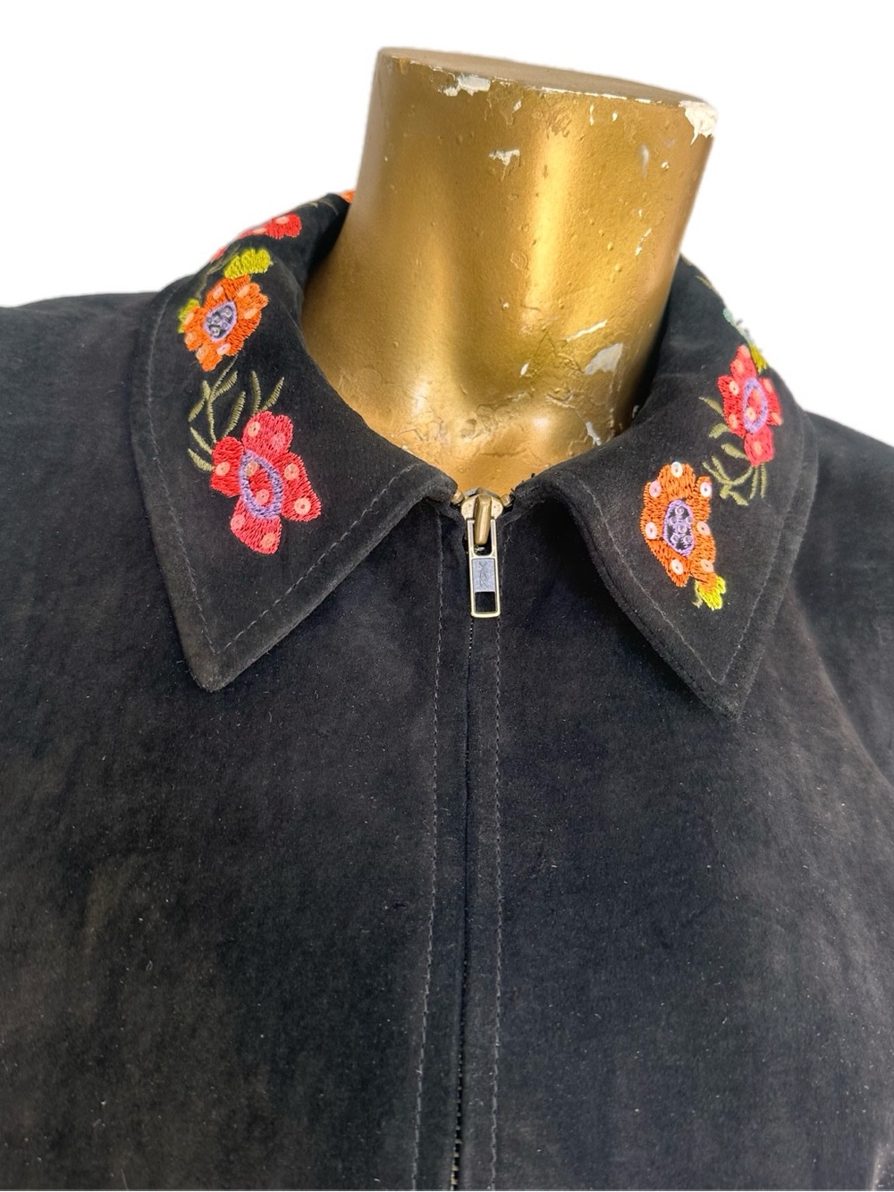 Y2K Vintage Scully Black Suede Leather Jacket Floral/Paisley Embroidered size L - Picture 6 of 14